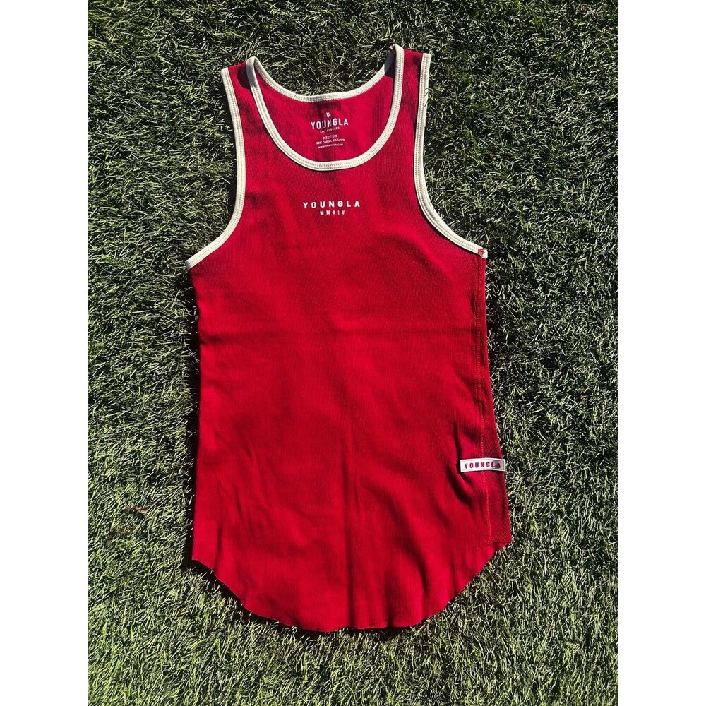 YoungLA 313 Rocket Rib Tank Top Mens M Red Cream Gym Bodybuilding Pride Festival